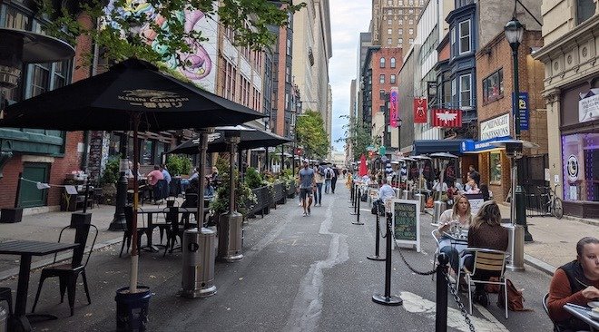 S. 13th Street in Midtown Village when it was closed to vehicles and turned into streets and a pedestrian-only thoroughfare. Photo by Katrina Johnston-Zimmerman