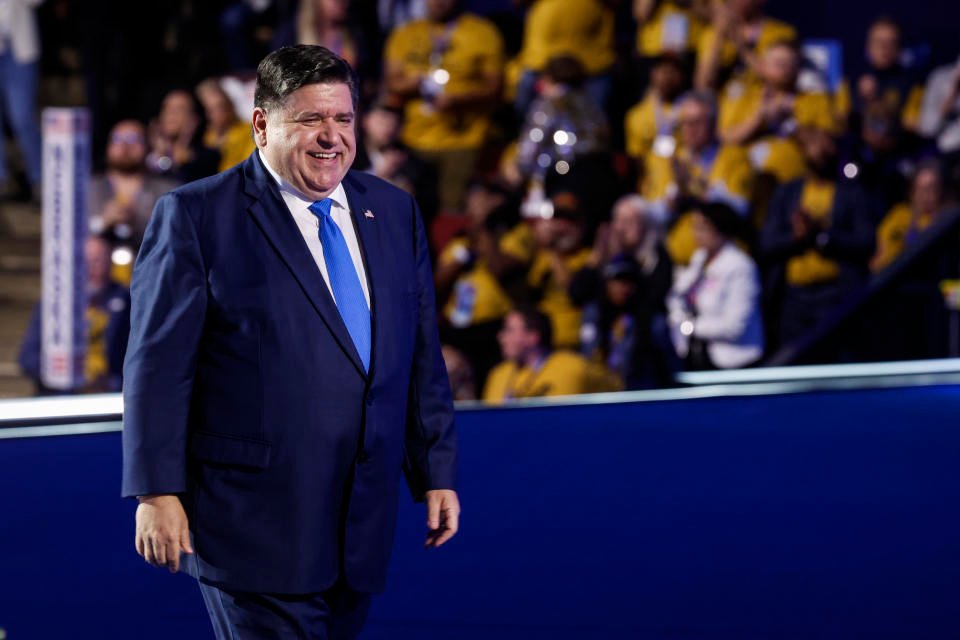 CHICAGO, ILLINOIS - AUGUST 20: Illinois Governor JB Pritzker leaves the stage after speaking during the second day of the Democratic National Convention at the United Center on August 20, 2024 in Chicago, Illinois. Delegates, politicians and supporters of the Democratic Party gather in Chicago as incumbent Vice President Kamala Harris is named her party's presidential nominee. The DNC takes place from the 19th-22nd. August. (Photo by Kevin Dietsch/Getty Images)