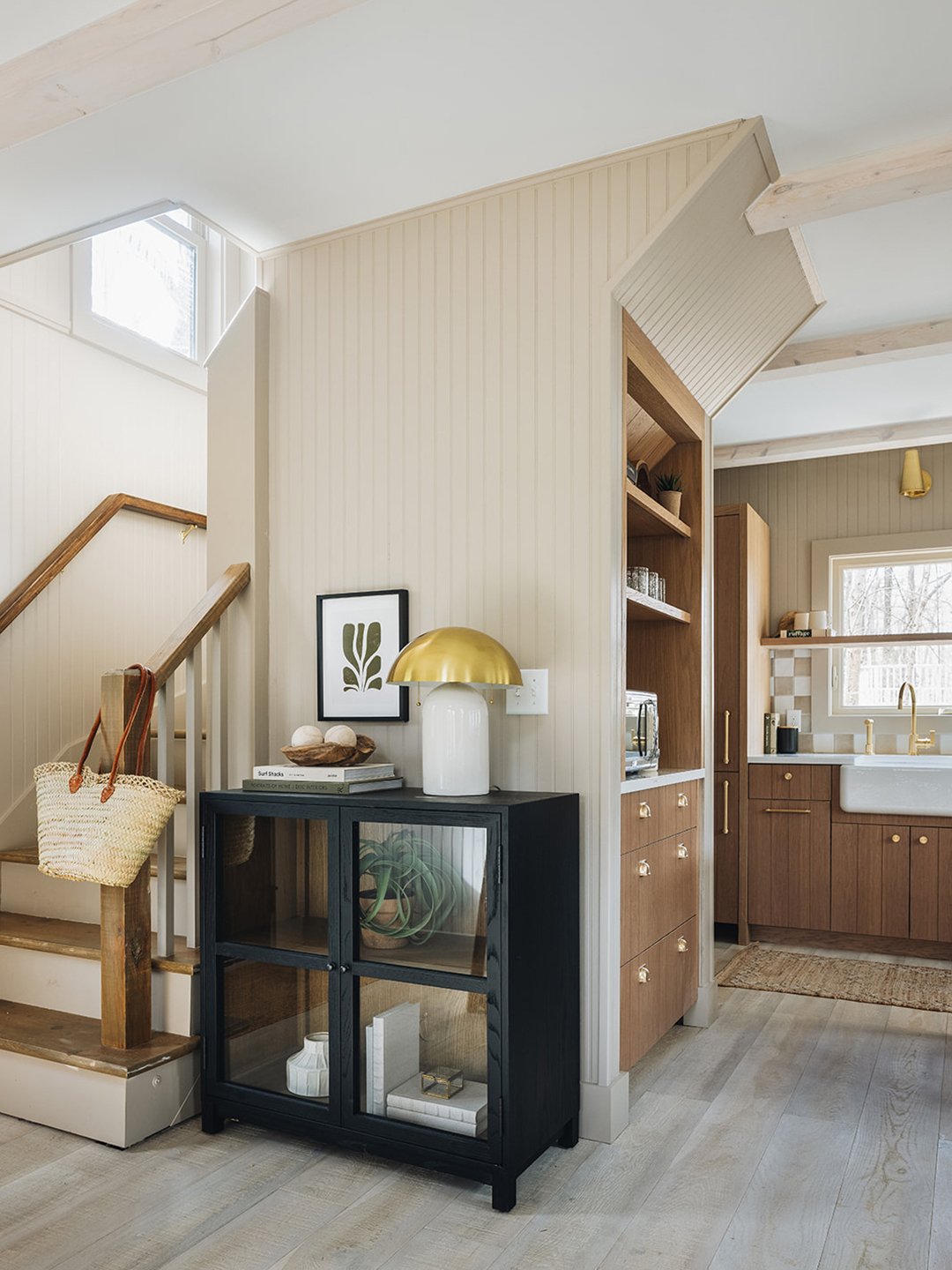 oak cabinets under stairs