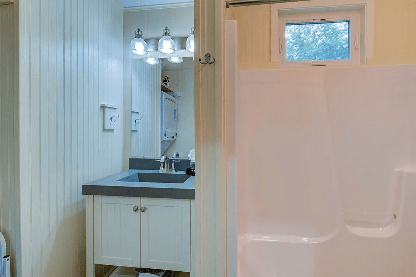 vanity next to shower