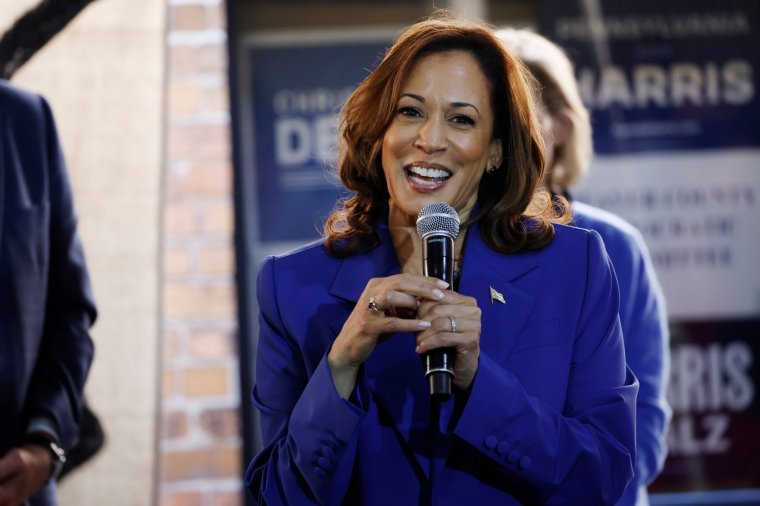 ROCHESTER, PENNSYLVANIA - AUGUST 18: Democratic presidential candidate United States Vice President Kamala Harris speaks at a campaign canvass kickoff event at a Beaver County Field Office on August 18, 2024 in Rochester, Pennsylvania. Harris joins Democratic vice presidential candidate Minnesota Governor Tim Walz, his wife Gwen Walz and Second Gentleman Douglas Emhoff on a Pennsylvania bus tour of towns around western Pennsylvania. (Photo by Anna Moneymaker/Getty Images)