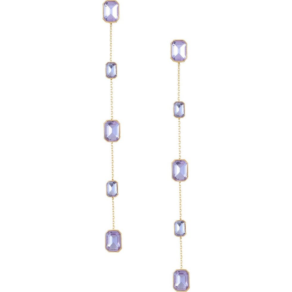 Baguette drop earrings in light amethyst