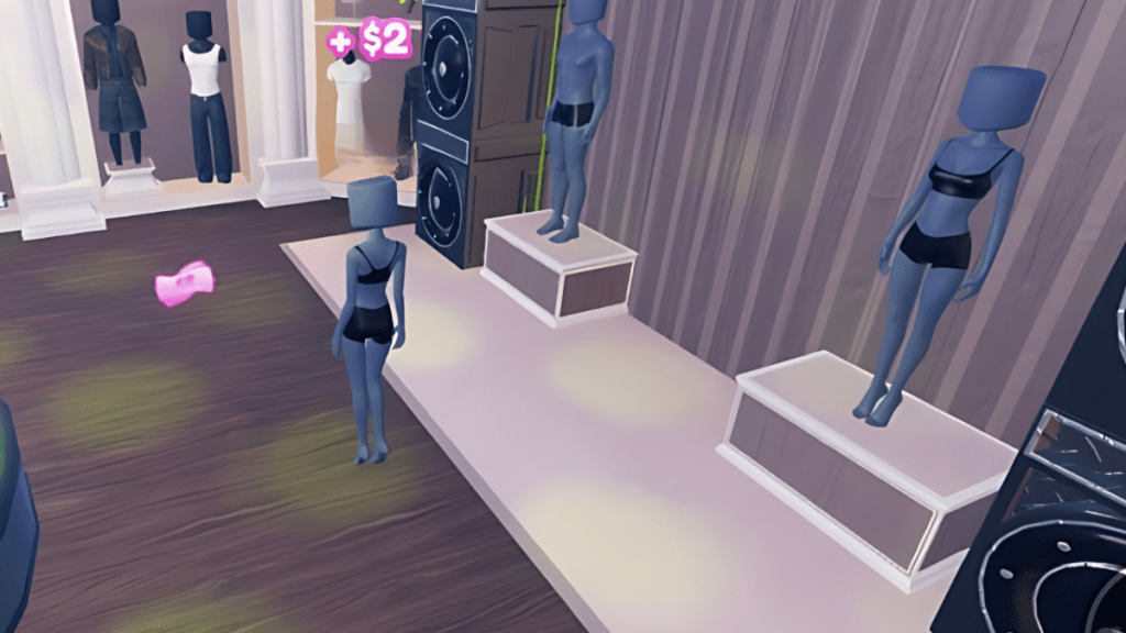 Dress to impress money in the dressing room that floats above a wooden floor