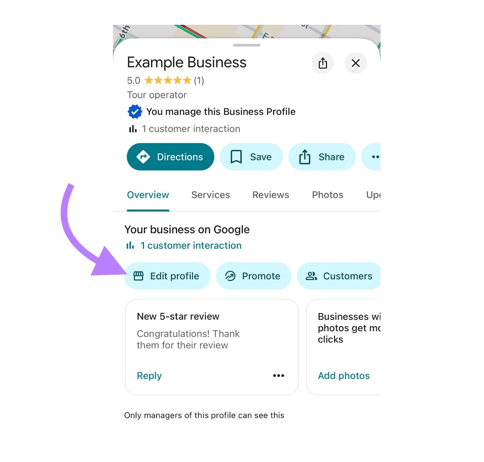 The profile of a business on Google Maps with "Edit profile" Button clicked.