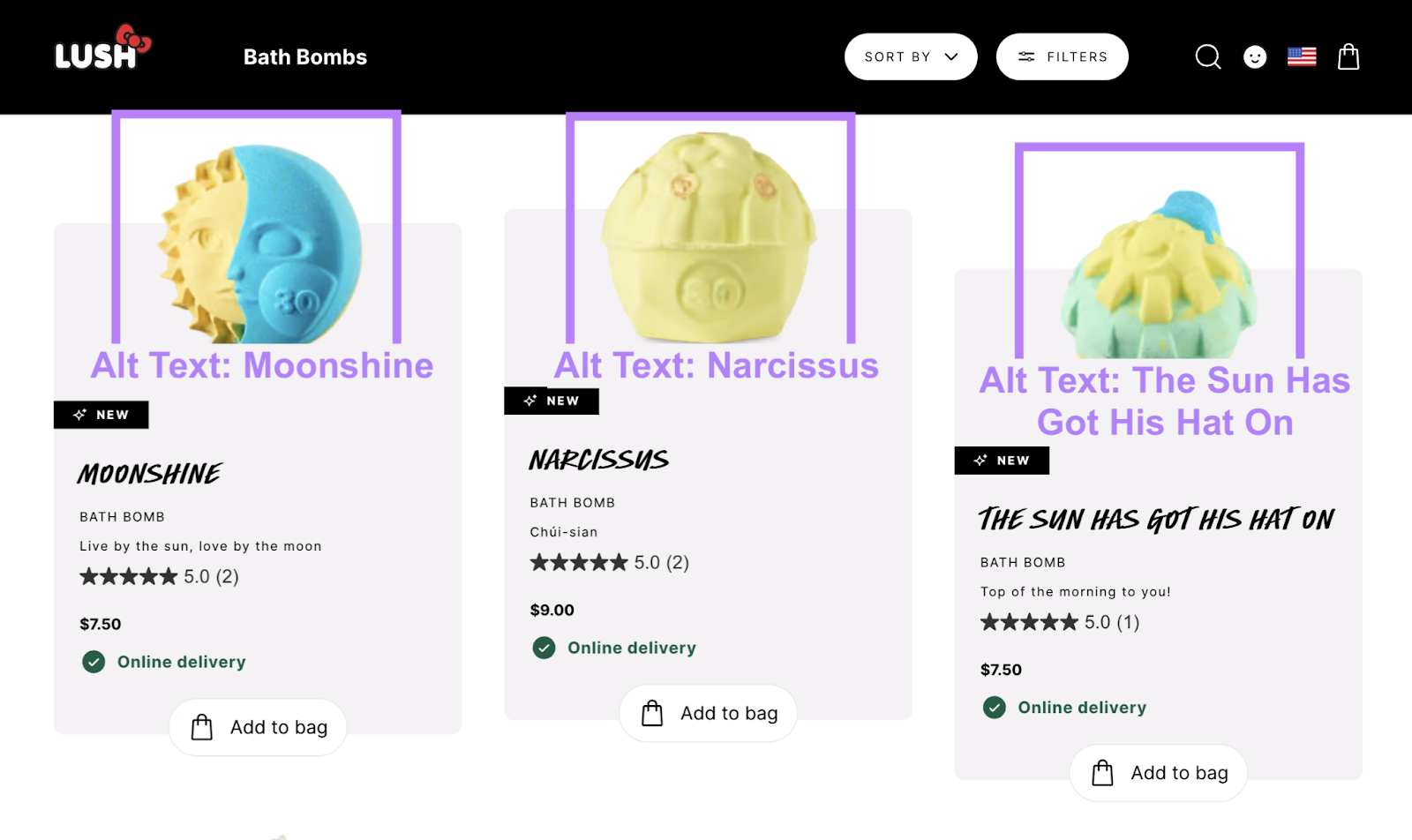 Page for product category with examples highlighted.