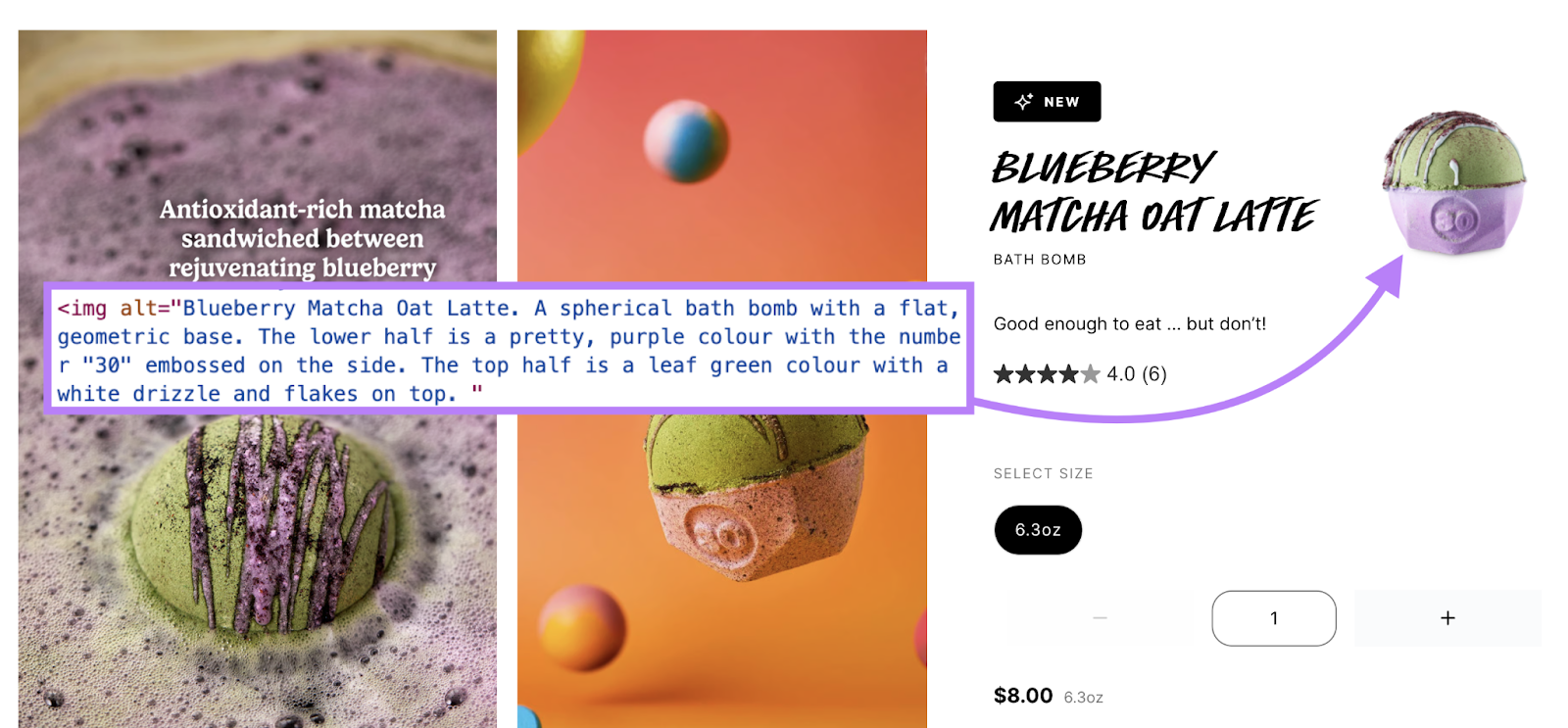 Individual product page image has much more descriptive all text.