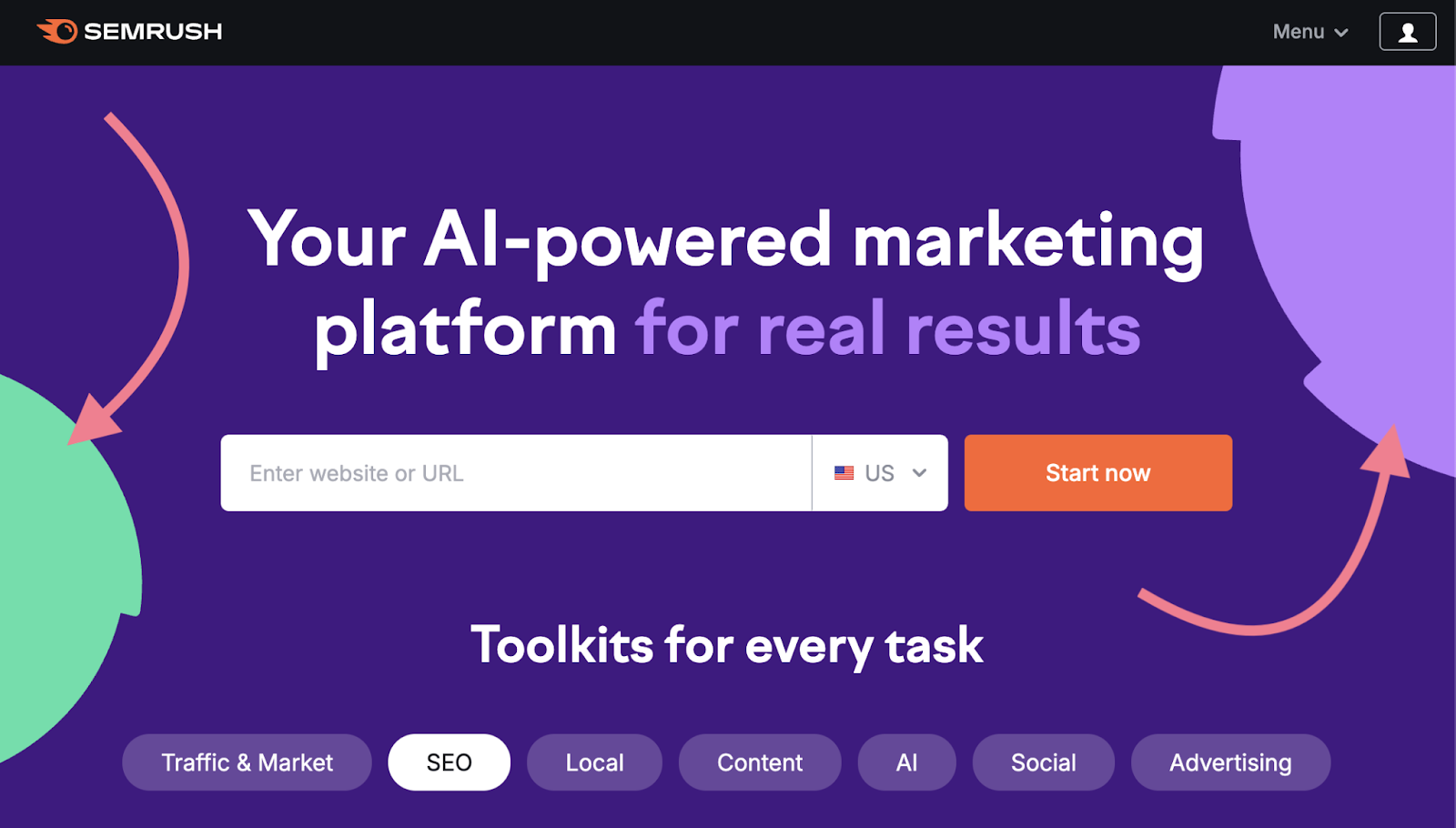 Colorful gear icons appear on the Semrush website.