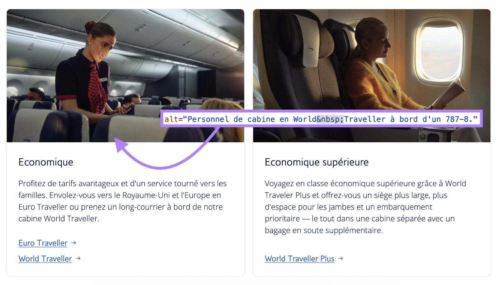 All Text says staff de Cabine a World Traveler A Table d'On 787-8.