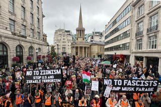 A large group of staged a protest in London Wednesday when US President Donald Trump visits Britain