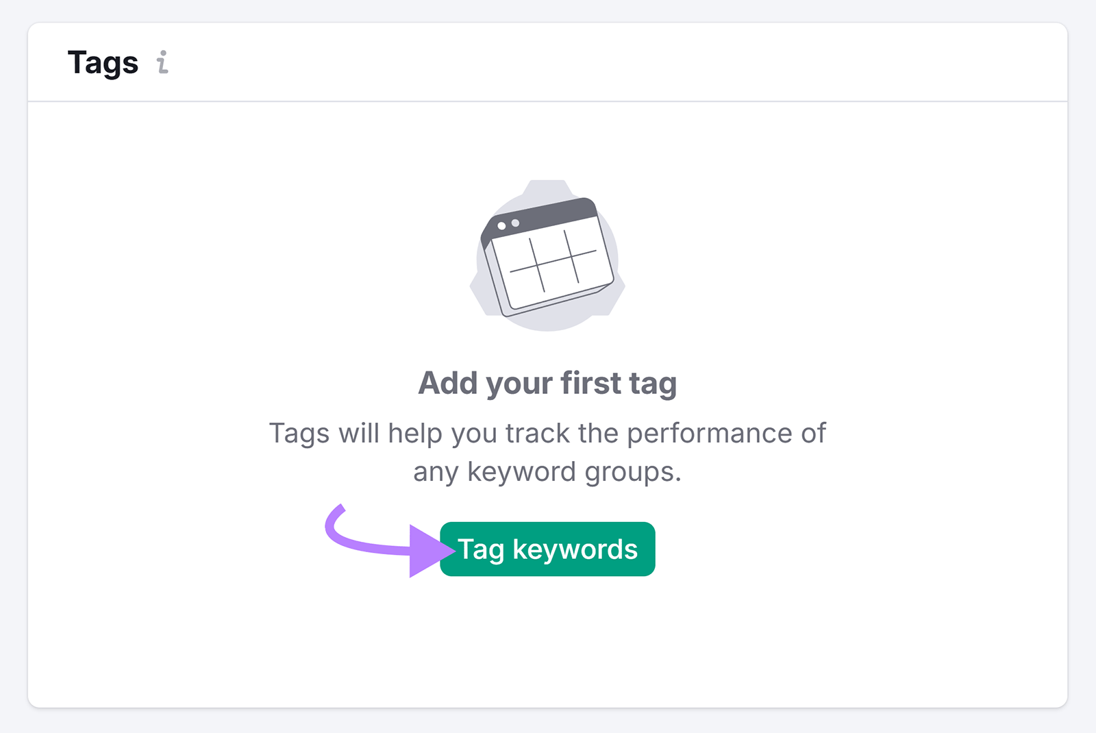 Add your first roof box with arrow pointing to tag keywords